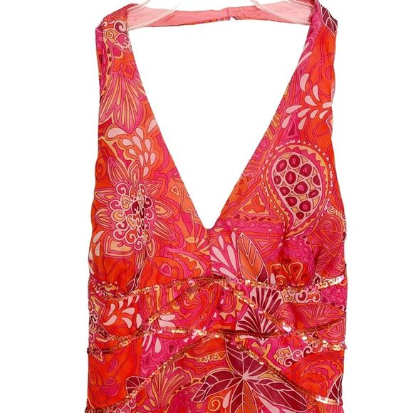 Jessica McClintock Gunne Sax Vintage 80's Red Paisley Floral V Neck Maxi Dress - Picture 3 of 11